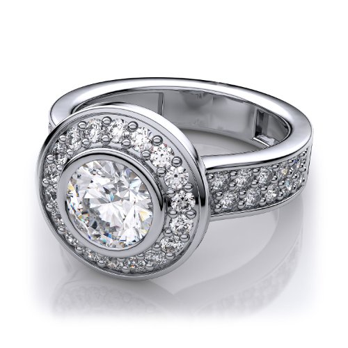 14k White Gold Modern Bezel Set Diamond Engagement Ring with Sidestones. (1.84ctw) SI1-SI2