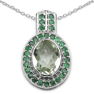 Buy 6.65 Carat Genuine Green Amethyst and Emerald Sterling Silver Pendant by JewelzDirect