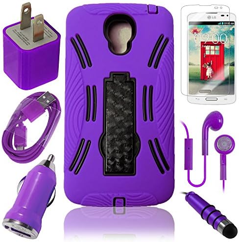 Celkits 7 Item Bundle for LG Volt S740 Purple Shock Proof Rugged Kickstand Case, USB Car Charger Plug, USB Home Charger Plug, USB 2.0 Data Cable, Metallic Stylus Pen, Stereo Headset & Screen Protector (7 Items) Retail Value: $89.95
