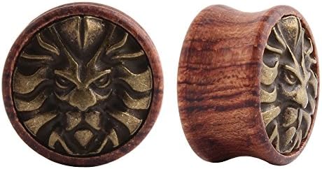 Swanjo Pair Wood Lion Face Pattern Ear Plugs Tunnel Expander 0G-3/4"