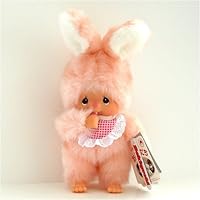 7 tall Monchhichi doll in pink bunny outfit with bid