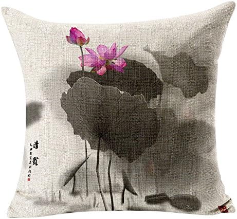 Yo-You Throw Pillow Cases for Couch Ink Painting Lotus Decorative Cushion Covers (AA2)