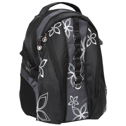 15.6 inch Gray Contour Flowers Multiple Pockets Laptop Computer Travel Sling Backpack w/Air Mesh Padded Panel