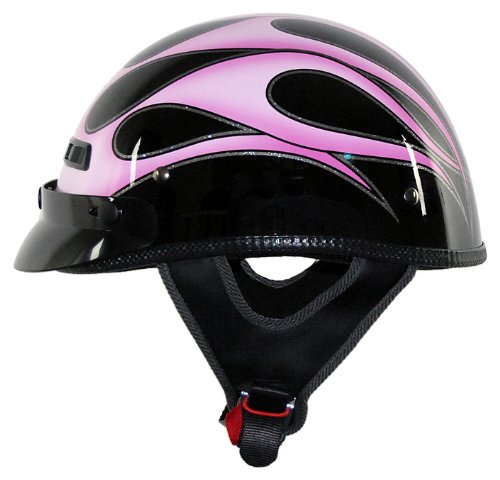 Vega XTS Pink Flame with Silver Glitter Outline Medium Half Helmet
