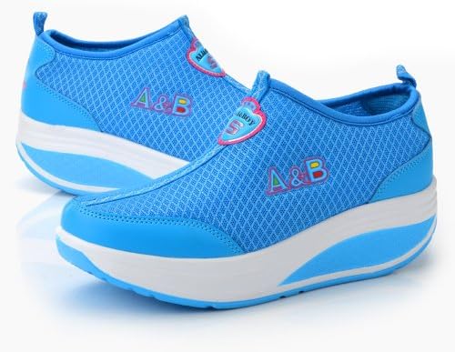 Piggy2gether - Women's Blue Air Mesh Slip-on Height Increasing Fitness Swing Shoes Sneakers