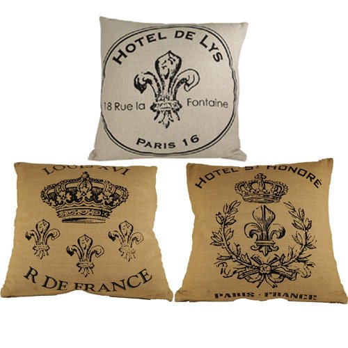 All Three French Square Pillows, Various Designs Natural Color