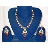 Victorian Style Ruby Red Green Beaded Cubic Zircon Necklace Jewelry Set