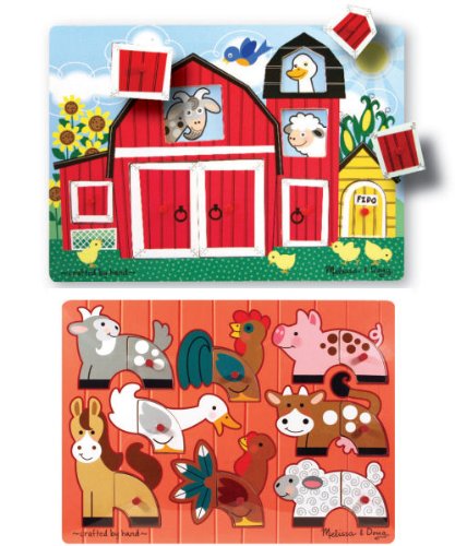 Childrens Toyshop  Toys : Melissa & Doug Deluxe Peek-a-boo Farm and Mix n' Match Peg Puzzle Bundle