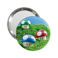 2.25 Inch Handbag Mirror of Super Mario Bros. Mushrooms (Green and Red 1 Up Mushrooms, and Blue Mini Mario Mushroom)