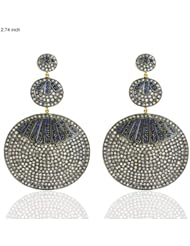 Diamond Pave Designer Dangle 14kt Yellow Gold Earrings Silver Womens Jewelry
