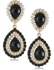 Kenneth Jay Lane Gold, Rhinestone, Cabochon Teardrop Earrings