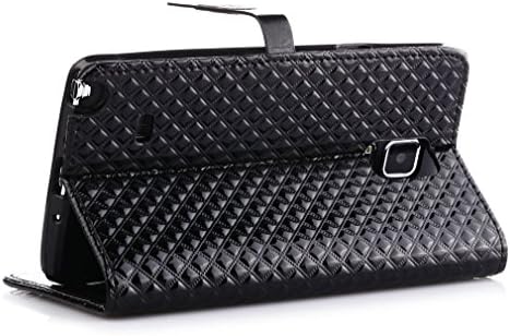 For Samsung Galaxy Note 4 IV Case,Luxury Grid Pattern PU Leather Flip Magnetic Closure Wallet Stand Protective Skin Cover Case with Card Slots For Samsung Galaxy Note 4 IV Black