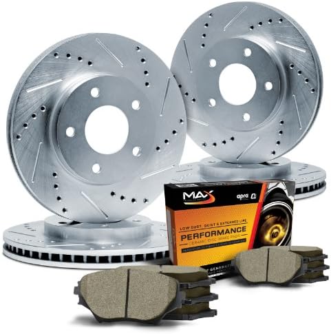 Max KT080613 Front + Rear Silver Slotted & Cross Drilled Rotors and Ceramic Pads Combo Brake Kit