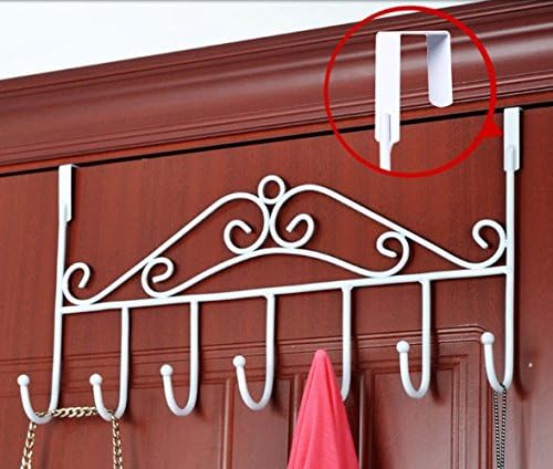 Wonderful Time 7 Hook Over the Door Rack Hanger for Hanging Clothes Coat Hat Belt Metal White