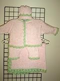 Knitted on Hand Knitting Machine Baby Pink Chenille Hand Crochet Finished with Mint Chenille Infant Girls Cardigan Pant Hat Set and Matching Large Blanket Size 32 By 45 Inches