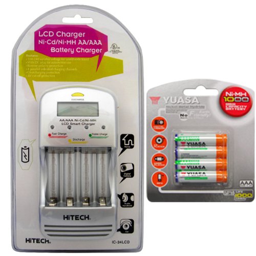 hitech ic 34 quick charger with four yuasa 1000 ni mh rechargeable aaa batteries  more detail click!