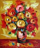 Knife Painted Red and Yellow Roses Oil Painting 24 x 20 inches