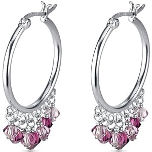 Shine in Sugar Plum: Sterling Silver Hoop Earrings with Swarovski Crystals Free Shipping