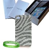 Apple iphone 4 Accessories Kit: Classic Zebra Rhinestone Design Hard Snap On Crystal Case + VG Live * Laugh * Love Wrist Band!!!