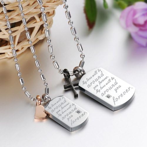 Valentines Day Gift Deals NEEMODA Engraved Couples Lovers Cross Charm Pendant Necklaces for Him Boyfriend Men Fashion Jewelry