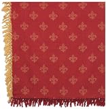 Durable Hand Woven Jacquard 100% Cotton Fleur De Lis Red Tablecloth 54X90 Inches