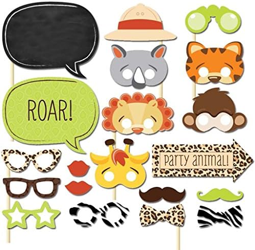 Set of 20 Fun Safari Jungle Animal Photo Booth Props on A Stick Baby Shower Kids 1st Birthday Party Decorations