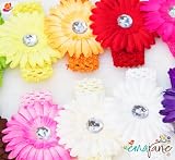 Ema Jane - 13 Large Assorted Gerber Daisy Flower Hair Clips with Soft Stretch Crochet Child Headbands - Infants, Baby, Girls, to Toddlers to Young Girls (26 Pack, 13 Flowers + 13 Headbands))