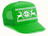 Green Reindeer Snowflake Mesh Trucker Hat Cap Sweater Christmas X Mas