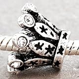 Charm Buddy Silver Plated Clear Rhinestone Crown Charm Pendant Bead Fits Pandora Troll Charm Bracelets Necklaces