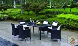 GENUINE SOLIS OUTDOOR PATIO WICKER FURNITURE 7PC ALL WEATHER DINING SET - RATTAN - BLACK - FREE SHIPPING
