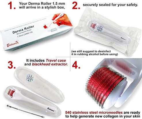 Derma Roller 1.5 mm 540 Microneedle Skin Care Tool [with Blackhead Remover]