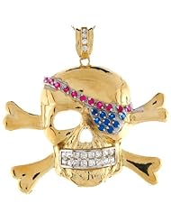 14k Two Toned Gold Multiple Stone Accents Skull & Crossbones 6.44cm X 6.5cm Pendant