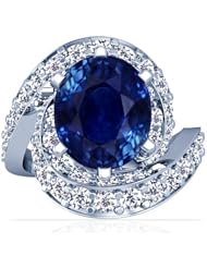 14K White Gold Oval Cut Blue Sapphire Ring With Sidestones