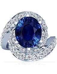 18K White Gold Oval Cut Blue Sapphire Ring With Sidestones