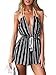 Choies Women's Cotton Black Stripe Drawing Waist Halter Romper Playsuit