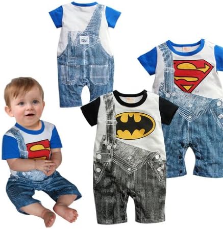 Baby Boy Super Heros Strap Jeans Print Romper Onesie