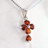Birthstone January Garnet Red Crystal Hearts Sterling Cross Necklace, 18