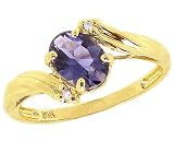 14K Yellow or White Gold Oval Gemstone and Diamond Engagement Ring-Iolite-full, half sizes from 5-8.5