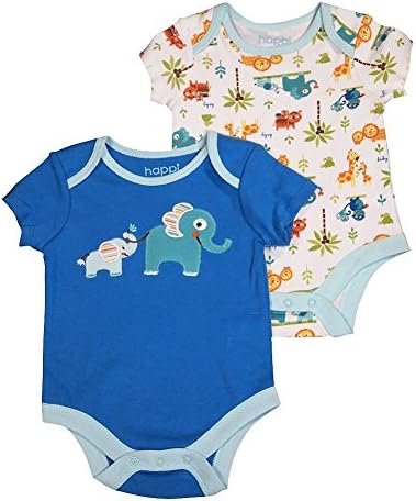 Happi by Dena - Baby Boys 2 Piece Short Sleeve Bodysuit Set, White, Blue 34822-0-3Months