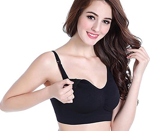 Fittin Women's Padded Seamless Push Up Comfort Sleep Bralette Bra Maternity Nursing Bras Black Large