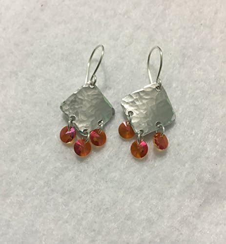 Small Hammered Diamond Swarovski Earrings in Astral Pink