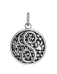 S - Large Solid 10K,14K,18K Gold with Black Finish Szira Collection Paw and Hearts Monogram Initial S Charm, Pendant, Key Ring, for Dog, Cat or Person