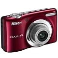 Nikon Coolpix L25 Digitalkamera (10 Megapixel, 5-fach opt. Zoom, 7,5 cm (3 Zoll) Display, bildstabilisiert) Kit inkl 2GB-Speicherkarte und Tasche rot