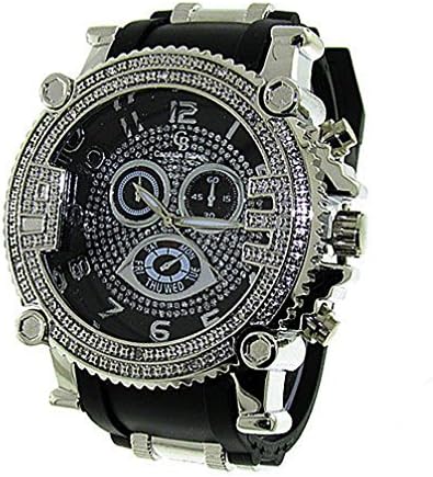 Letter Fashion Mens Crystal Silver/Black Captain Bling Ice Nation Punk Bullet Band Watch