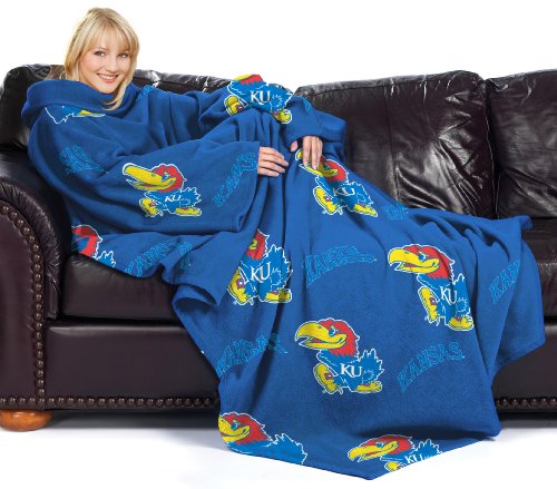 NCAA Kansas Jayhawks Adult Comfy Throw, Officially Licensed Blanket with Sleeves by Northwest 