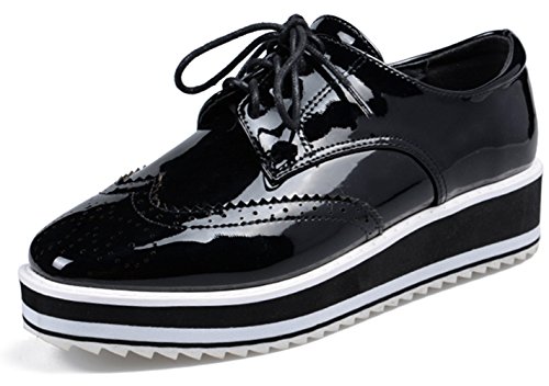 DADAWEN Women's Casual Lace-Up Platform Wingtips Square Toe Oxfords shoe