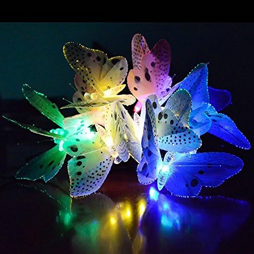 Sotijobs 12 Led Colorful Fiber Optic Decorative Butterfly Solar Powered Night String lights for Christmas Garden Patio Indoor Outdoor