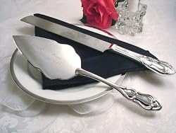 CAKE KNIFE/SERVER SET, SILVER PLATED.