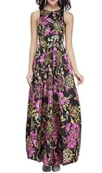 Bubble Dress Full Length Jacquard Pleated Round Neck Floral Print Sleeveless  Dress