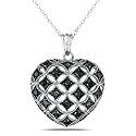 Black Rhodium Plated Sterling Silver Black Diamond Heart Pendant Necklace (.50 cttw), 18"